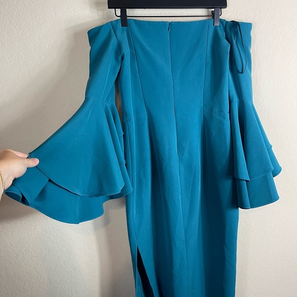 MILLY Selena Off Shoulder Dress in Teal Size 6 - Picture 8 of 10